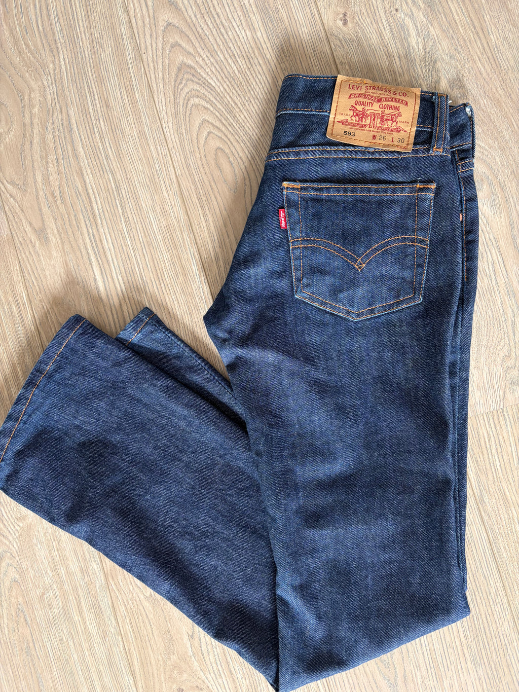 Levi's 593 Vintage Women's Dark Wash Blue Denim Bootcut Low Rise Jeans 26x30