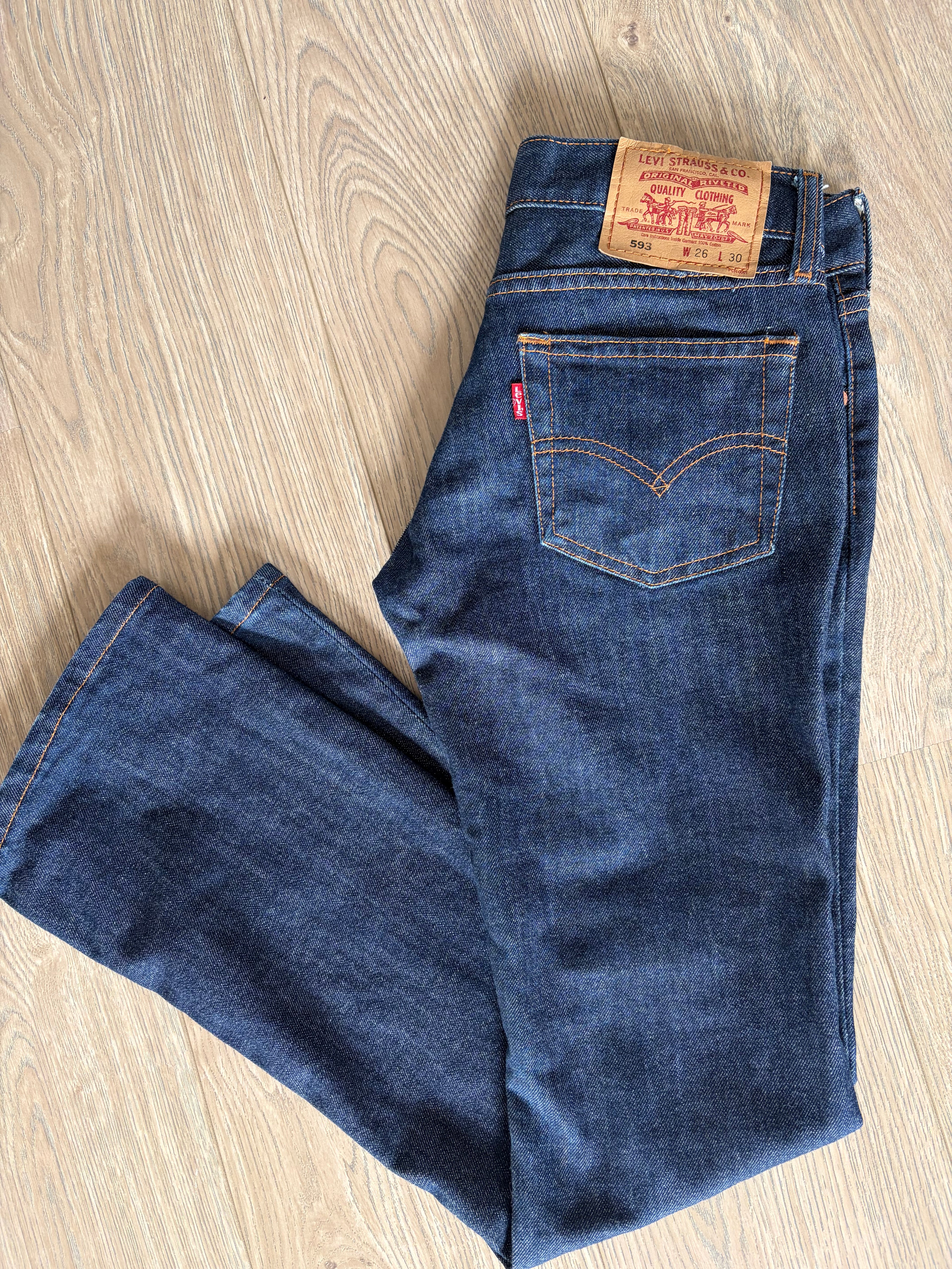 Levi's 593 Vintage Women's Dark Wash Blue Denim Bootcut Low Rise Jeans 26x30