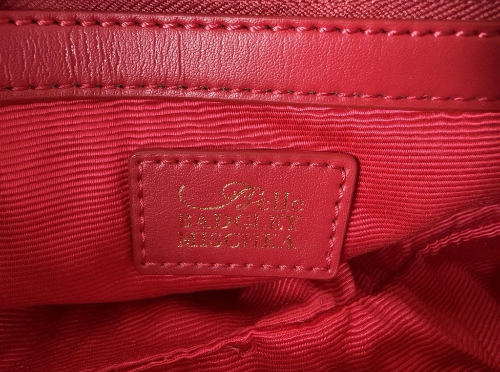 Mishka Badgley Red Leather Ruffle bow Satchel Top handle Zip Strap Vintage