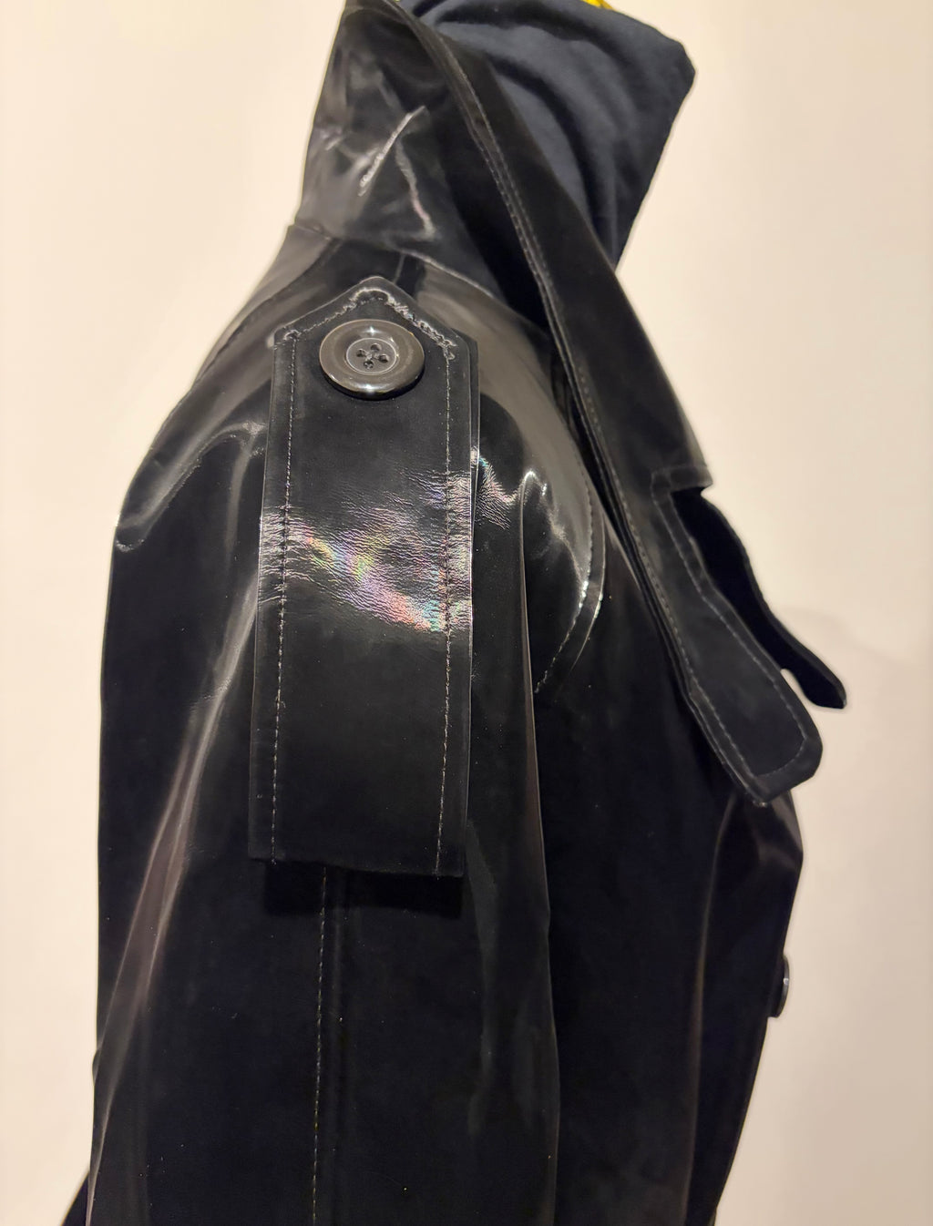 NERAZZURI Faux Leather Patent Long Coat Trench Super Soft Shiny Black M
