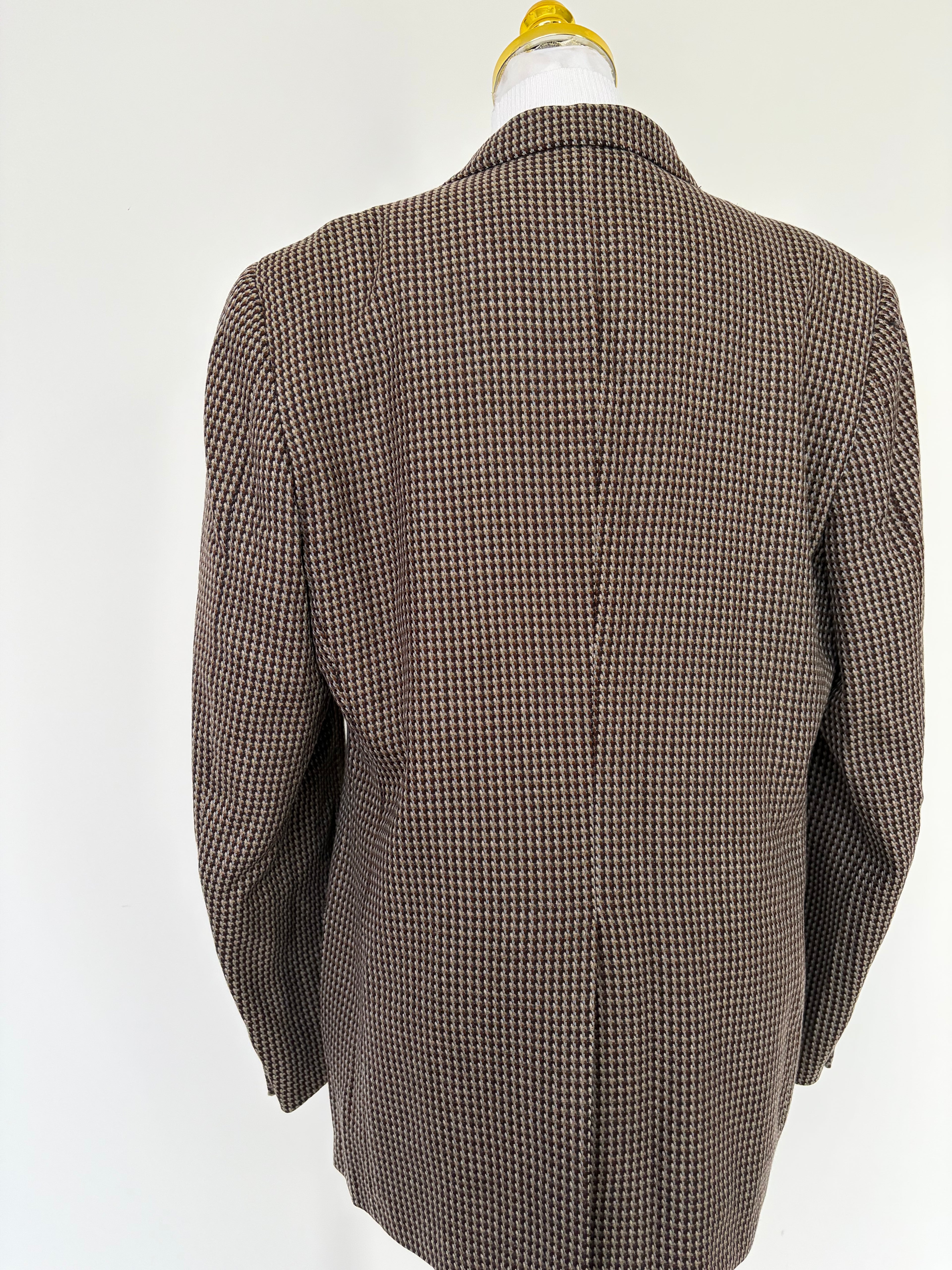 Yves Saint Laurent Brown/White Houndstooth 2-Button Single-Breasted Blazer Vintage
