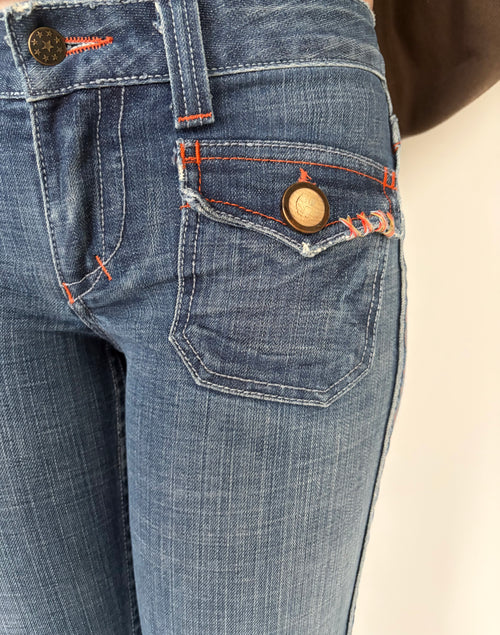 California Vintage USA Y2K Women's Blue Denim Bootcut jeans Slim mid Rise 28x30
