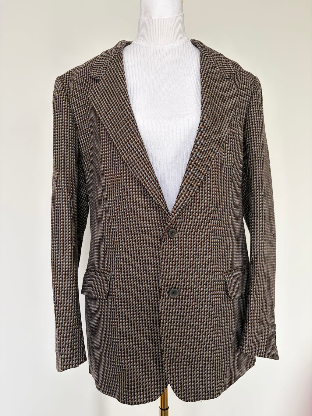 Yves Saint Laurent Brown/White Houndstooth 2-Button Single-Breasted Blazer Vintage