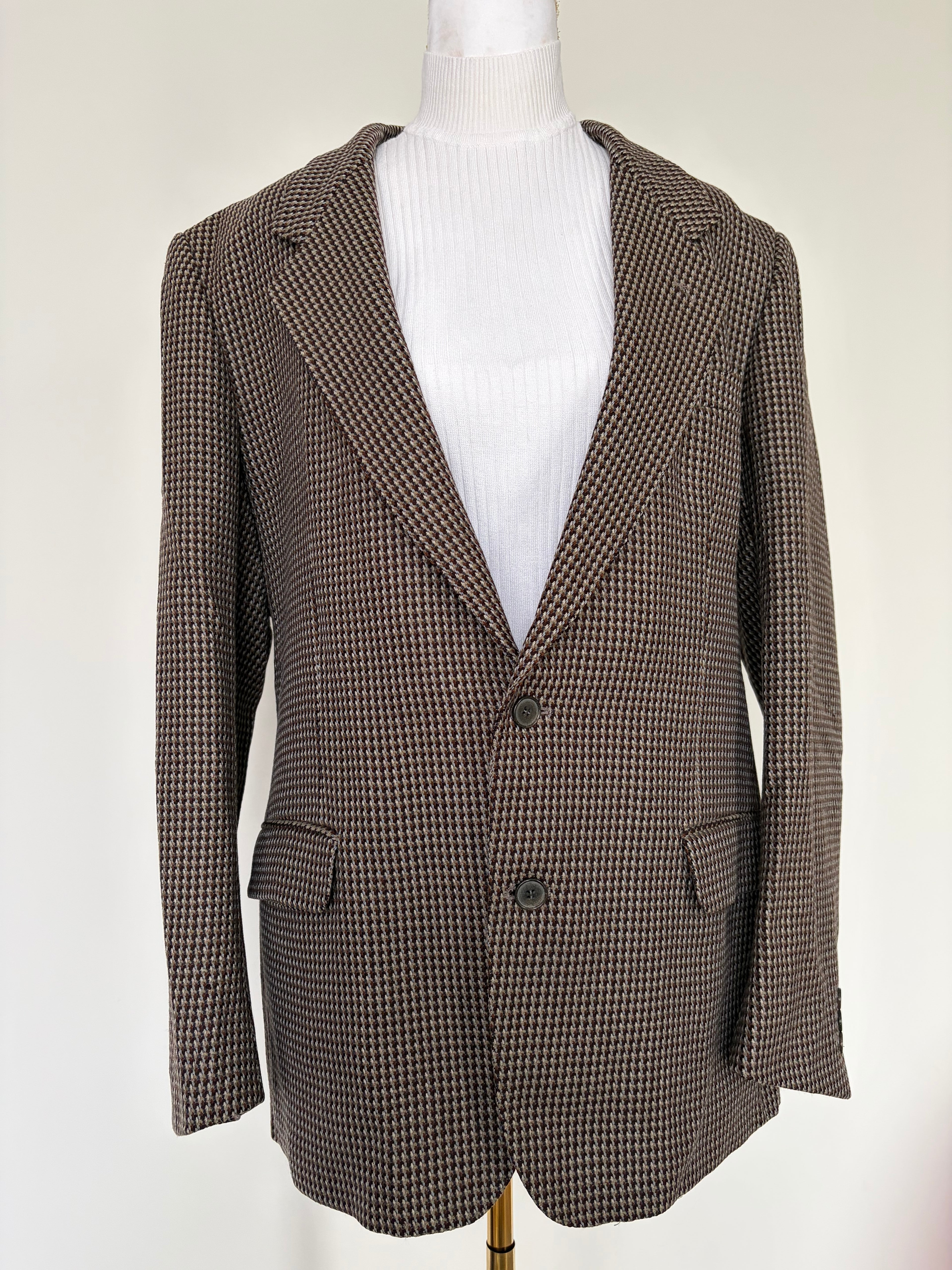 Yves Saint Laurent Brown/White Houndstooth 2-Button Single-Breasted Blazer Vintage