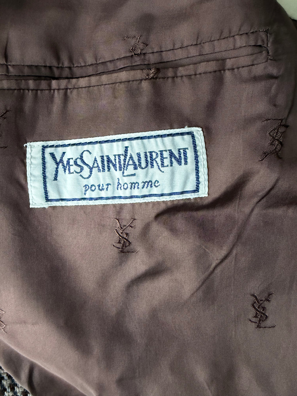Yves Saint Laurent Brown/White Houndstooth 2-Button Single-Breasted Blazer Vintage