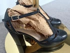 Zizi by Florsheim Vintage Black Leather T-Strap High Heels — EU 39 / AU 8