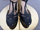 Zizi by Florsheim Vintage Black Leather T-Strap High Heels — EU 39 / AU 8